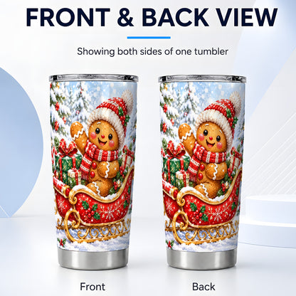 #pl[20oz|Steel] Gingerbread Sleigh 20oz Tumbler, Cookie Tumbler, Stainless Steel Travel Cup