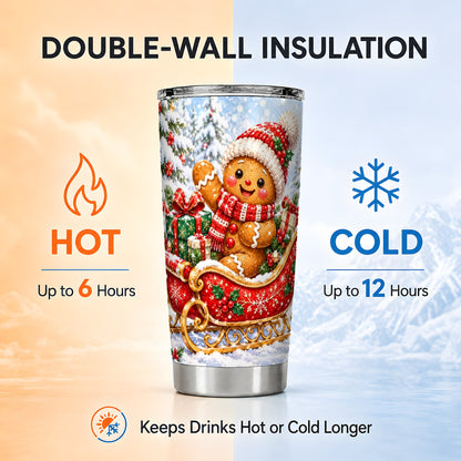 Gingerbread Sleigh 20oz Tumbler, Cookie Tumbler, Stainless Steel Travel Cup