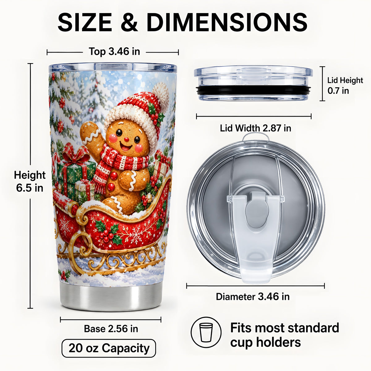 #pl[20oz|Steel] Gingerbread Sleigh 20oz Tumbler, Cookie Tumbler, Stainless Steel Travel Cup