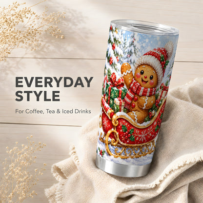 Gingerbread Sleigh 20oz Tumbler, Cookie Tumbler, Stainless Steel Travel Cup