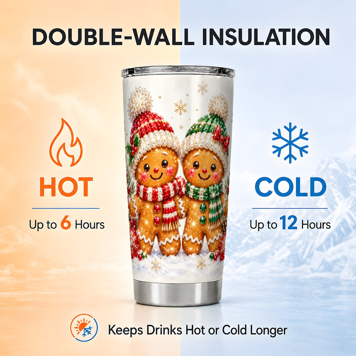 Gingerbread Couple 20oz Tumbler, Cookie Tumbler, Stainless Steel Travel Cup