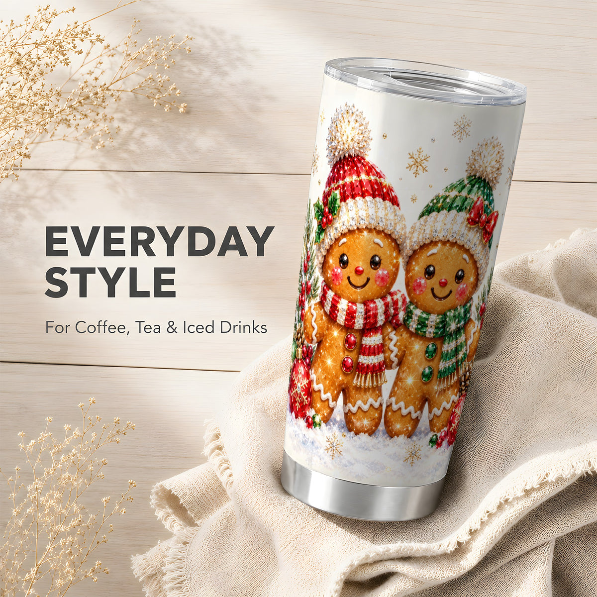 Gingerbread Couple 20oz Tumbler, Cookie Tumbler, Stainless Steel Travel Cup