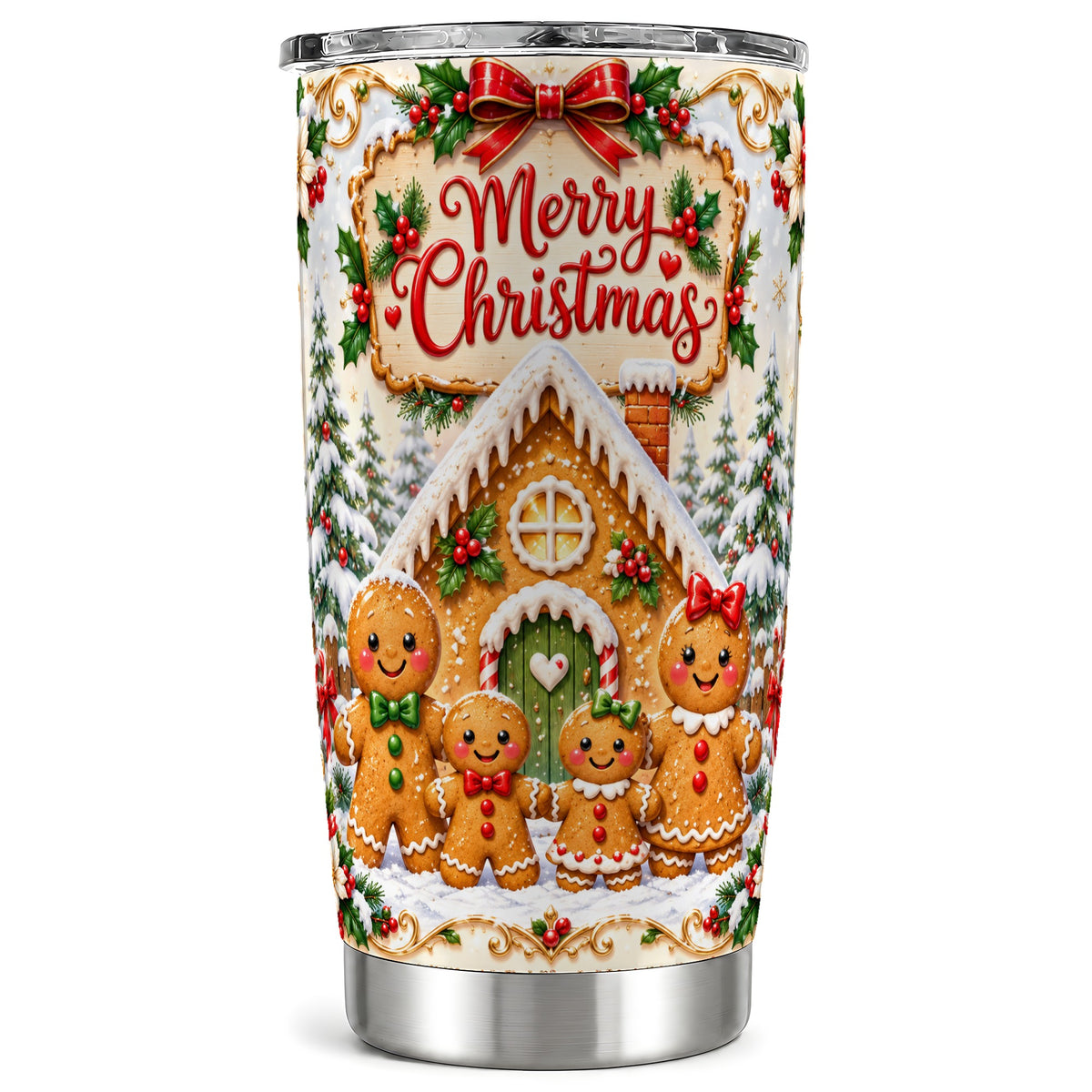 Gingerbread Family 20oz Tumbler, Cookie Tumbler, Stainless Steel Travel Cup