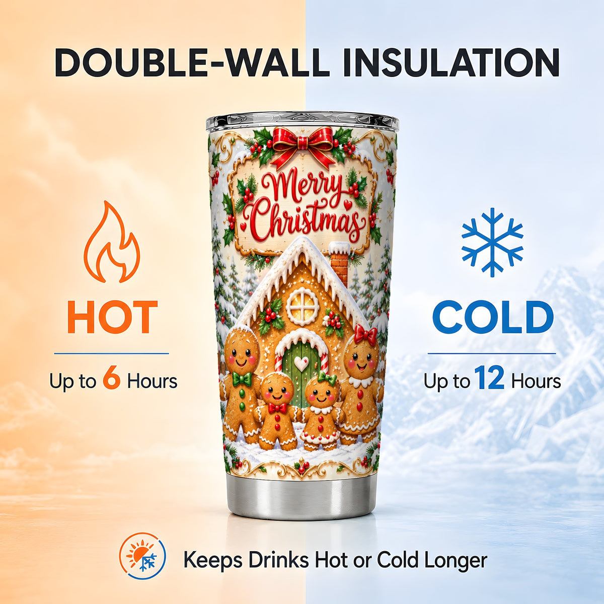 Gingerbread Family 20oz Tumbler, Cookie Tumbler, Stainless Steel Travel Cup