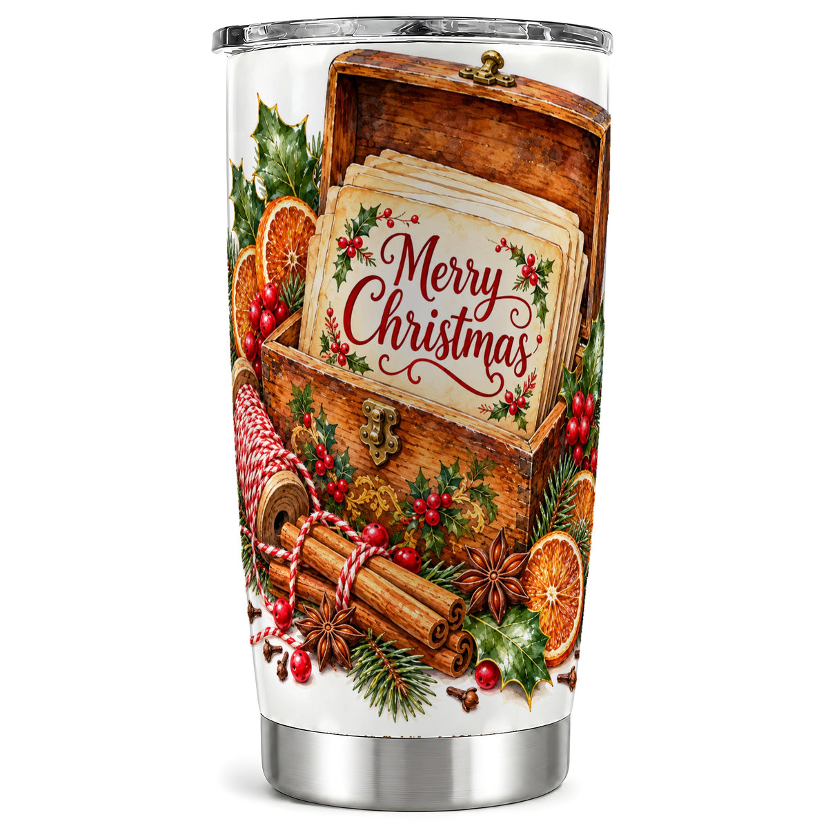 Vintage Christmas Tumbler 20oz, Holiday Tumbler, Stainless Steel Travel Cup