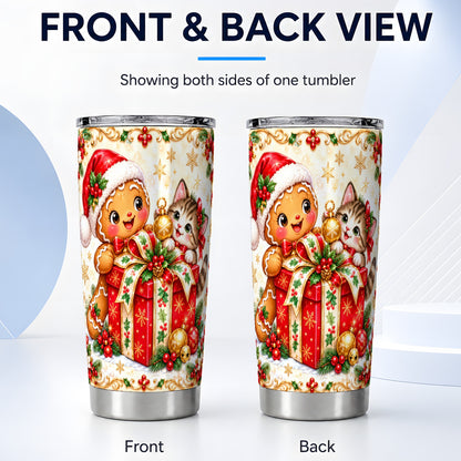 #pl[20oz|Steel] Gingerbread Cat Tumbler 20oz, Christmas Tumbler, Stainless Steel Travel Cup