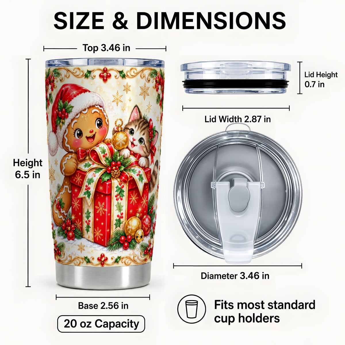 #pl[20oz|Steel] Gingerbread Cat Tumbler 20oz, Christmas Tumbler, Stainless Steel Travel Cup