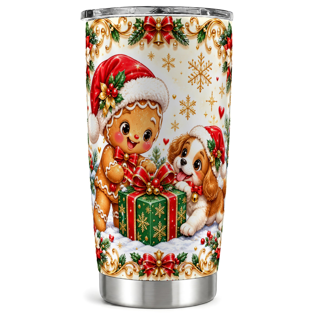 Gingerbread Dog Tumbler 20oz, Christmas Tumbler, Stainless Steel Travel Cup