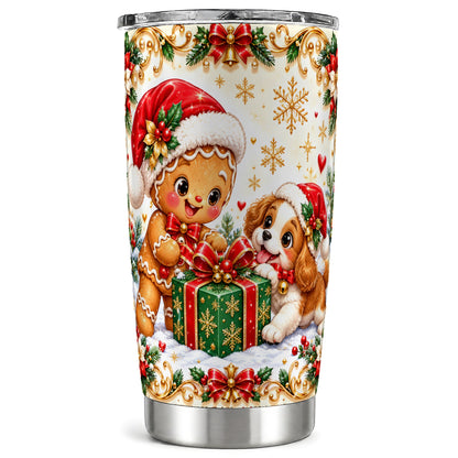 Gingerbread Dog Tumbler 20oz, Christmas Tumbler, Stainless Steel Travel Cup