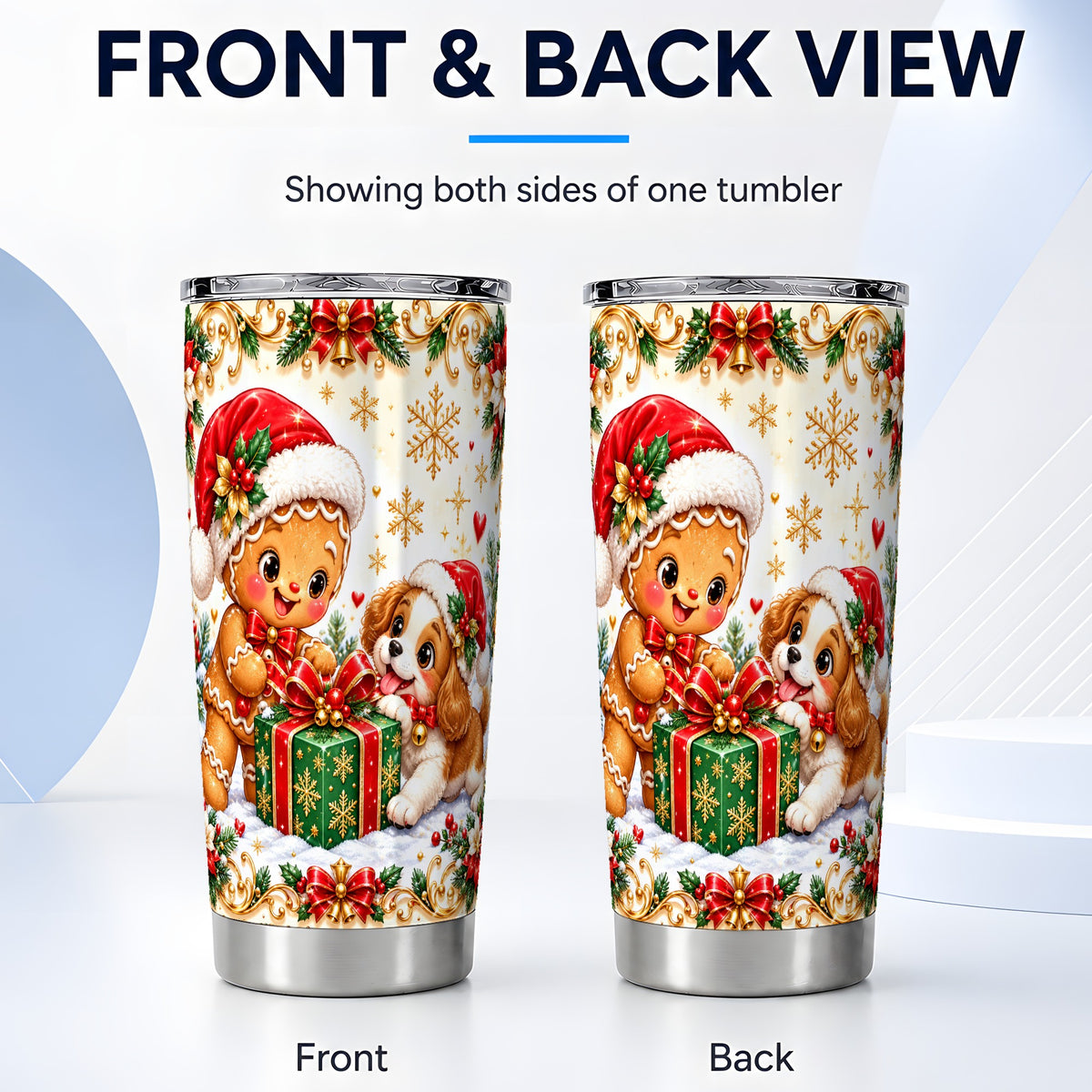 #pl[20oz|Steel] Gingerbread Dog Tumbler 20oz, Christmas Tumbler, Stainless Steel Travel Cup