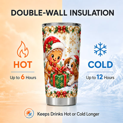 Gingerbread Dog Tumbler 20oz, Christmas Tumbler, Stainless Steel Travel Cup