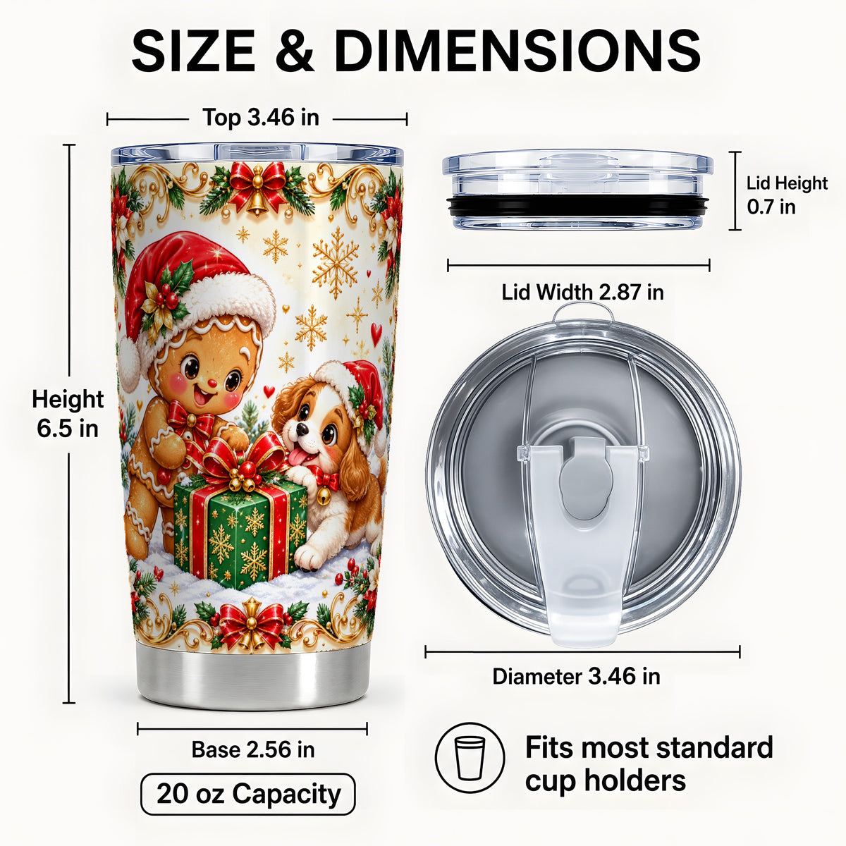 #pl[20oz|Steel] Gingerbread Dog Tumbler 20oz, Christmas Tumbler, Stainless Steel Travel Cup