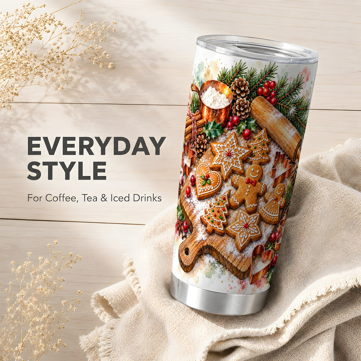 Christmas Baking Tumbler 20oz, Cookie Tumbler, Stainless Steel Travel Cup
