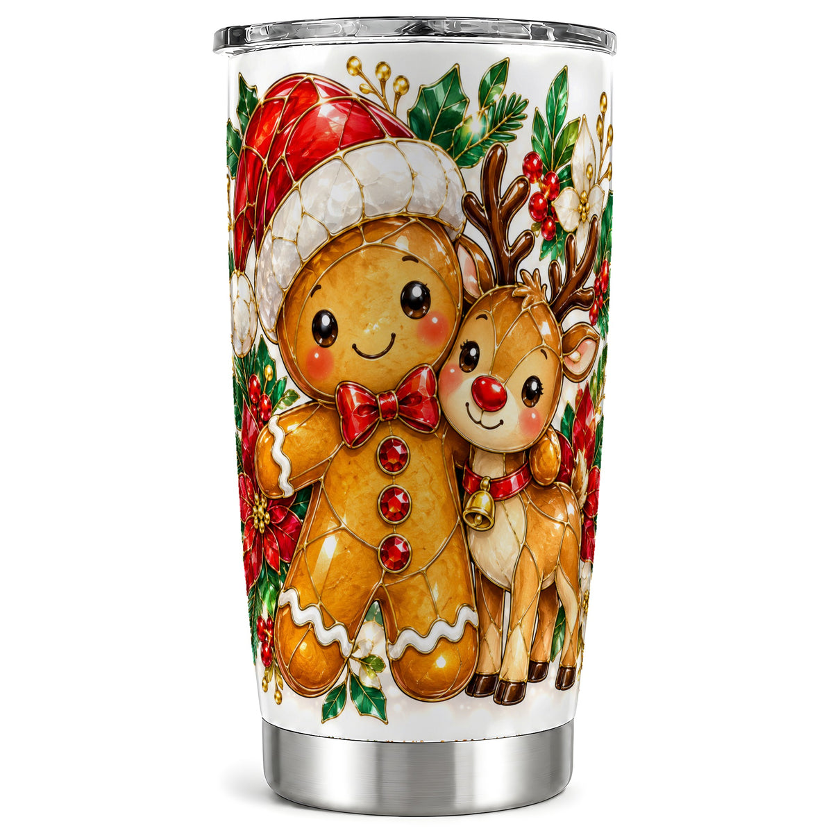 Gingerbread Reindeer Tumbler 20oz, Xmas Tumbler, Stainless Steel Travel Cup