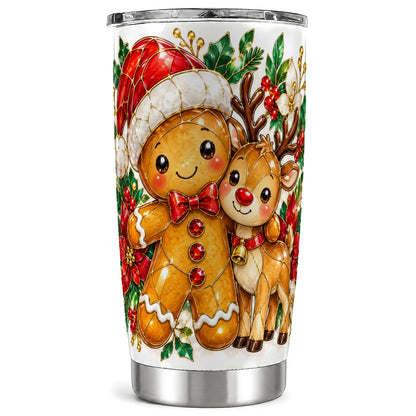 Gingerbread Reindeer Tumbler 20oz, Xmas Tumbler, Stainless Steel Travel Cup