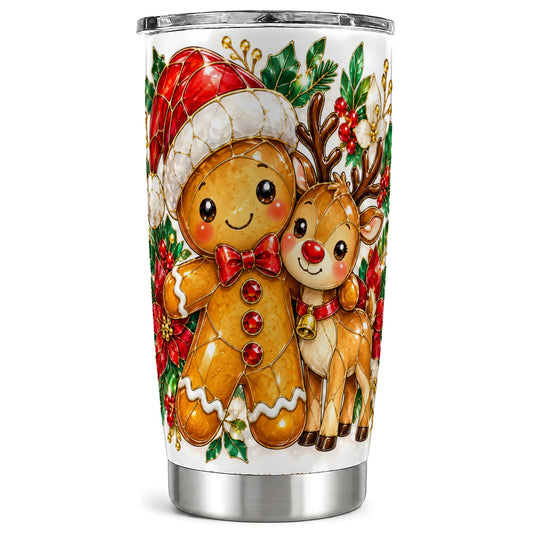 Gingerbread Reindeer Tumbler 20oz, Xmas Tumbler, Stainless Steel Travel Cup