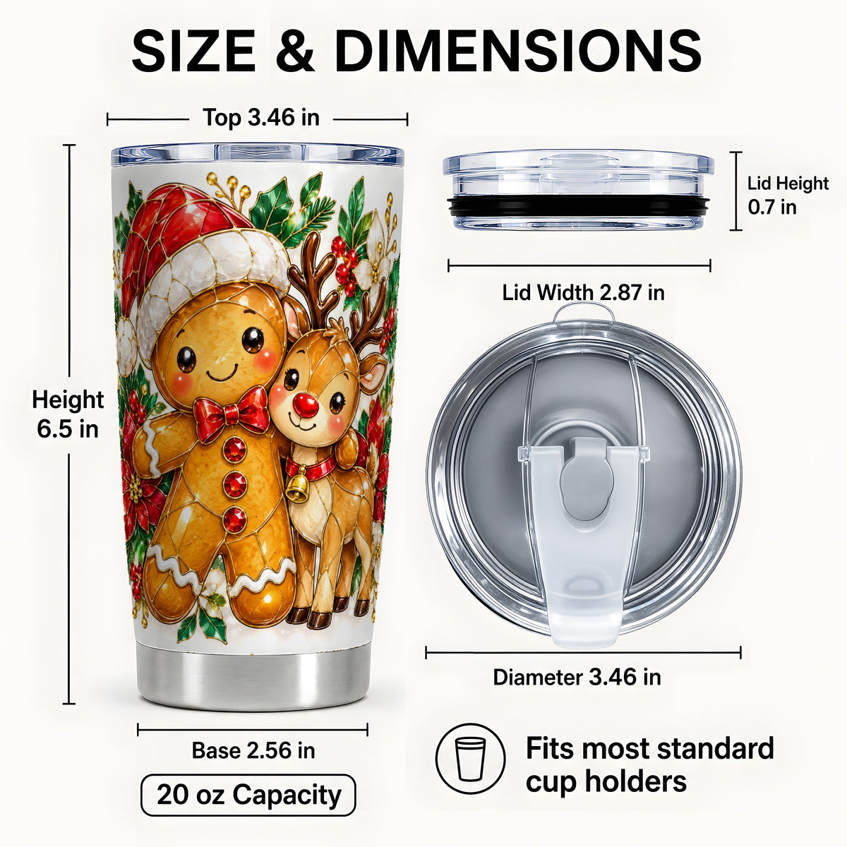 #pl[20oz|Steel] Gingerbread Reindeer Tumbler 20oz, Xmas Tumbler, Stainless Steel Travel Cup