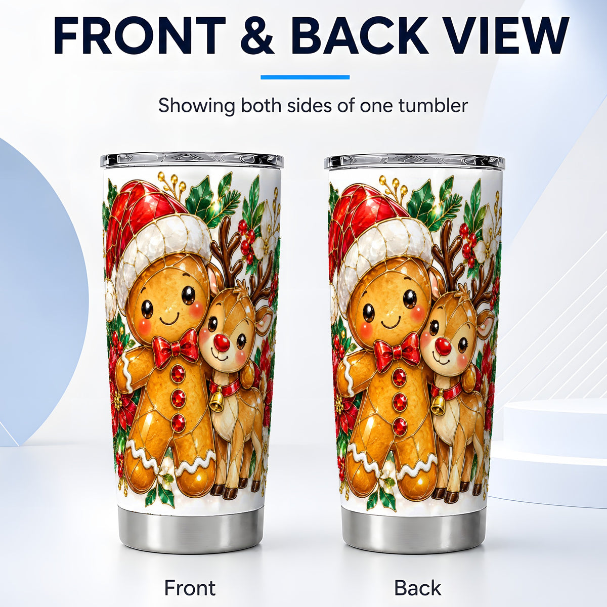 #pl[20oz|Steel] Gingerbread Reindeer Tumbler 20oz, Xmas Tumbler, Stainless Steel Travel Cup