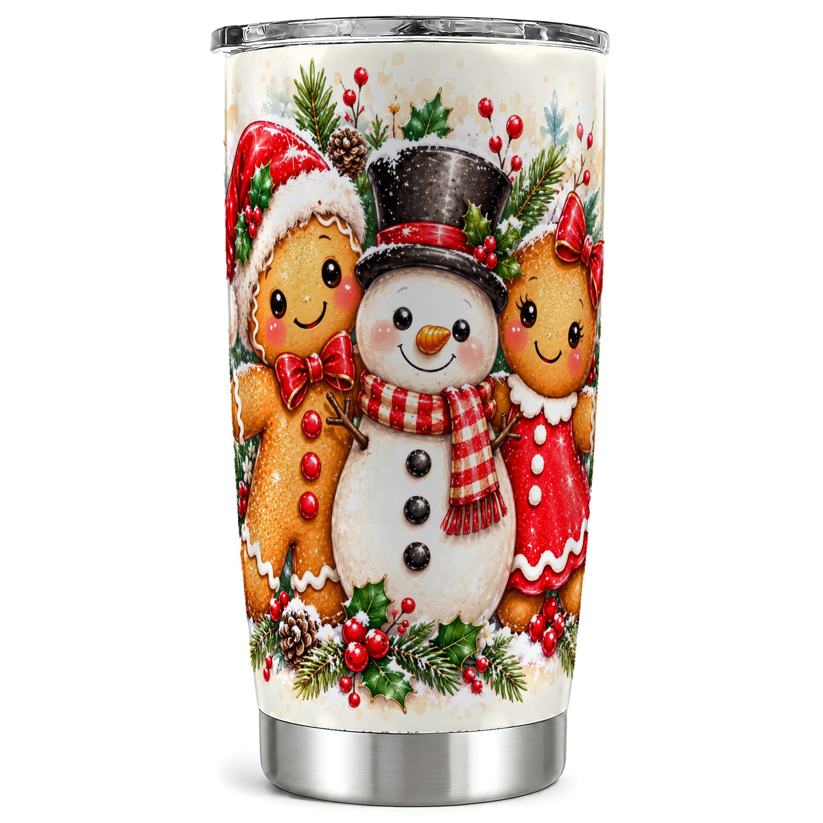 Gingerbread Snowman 20oz Tumbler, Christmas Stainless Steel Travel Cup
