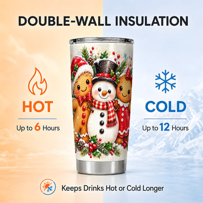 Gingerbread Snowman 20oz Tumbler, Christmas Stainless Steel Travel Cup