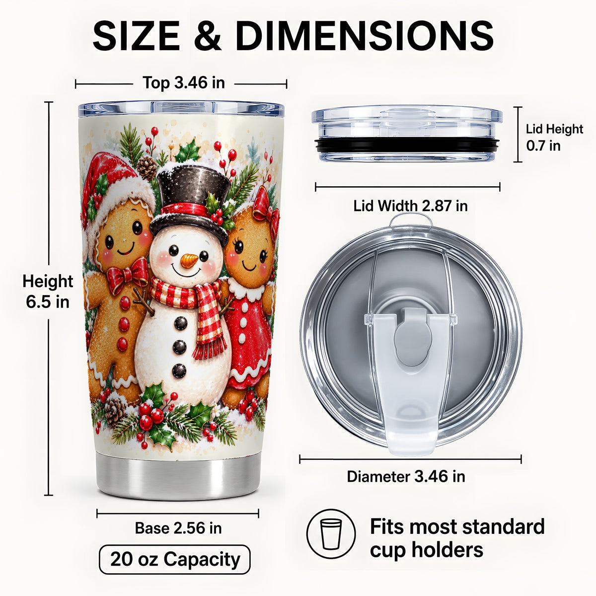 #pl[20oz|Steel] Gingerbread Snowman 20oz Tumbler, Christmas Stainless Steel Travel Cup