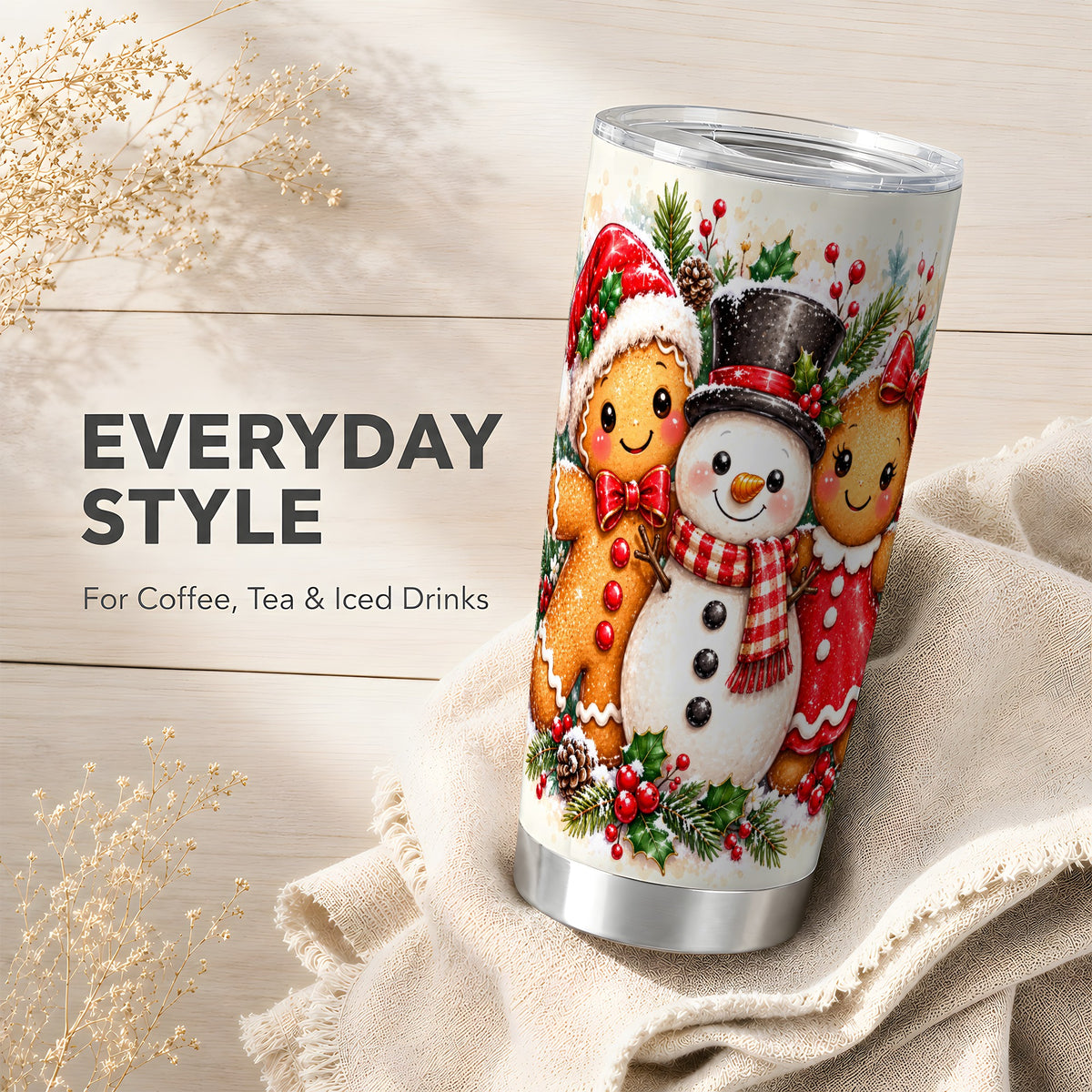 Gingerbread Snowman 20oz Tumbler, Christmas Stainless Steel Travel Cup