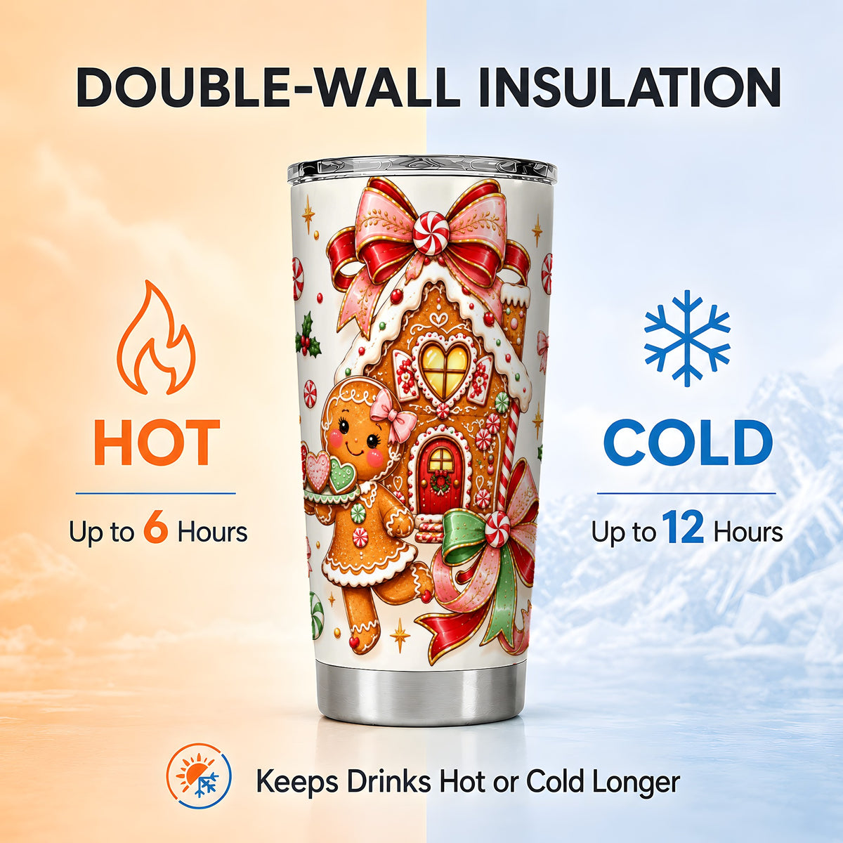 Gingerbread House 20oz Tumbler, Christmas Stainless Steel Travel Cup