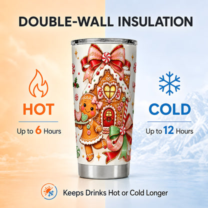 Gingerbread House 20oz Tumbler, Christmas Stainless Steel Travel Cup