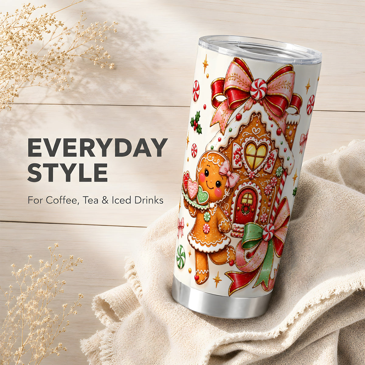 Gingerbread House 20oz Tumbler, Christmas Stainless Steel Travel Cup
