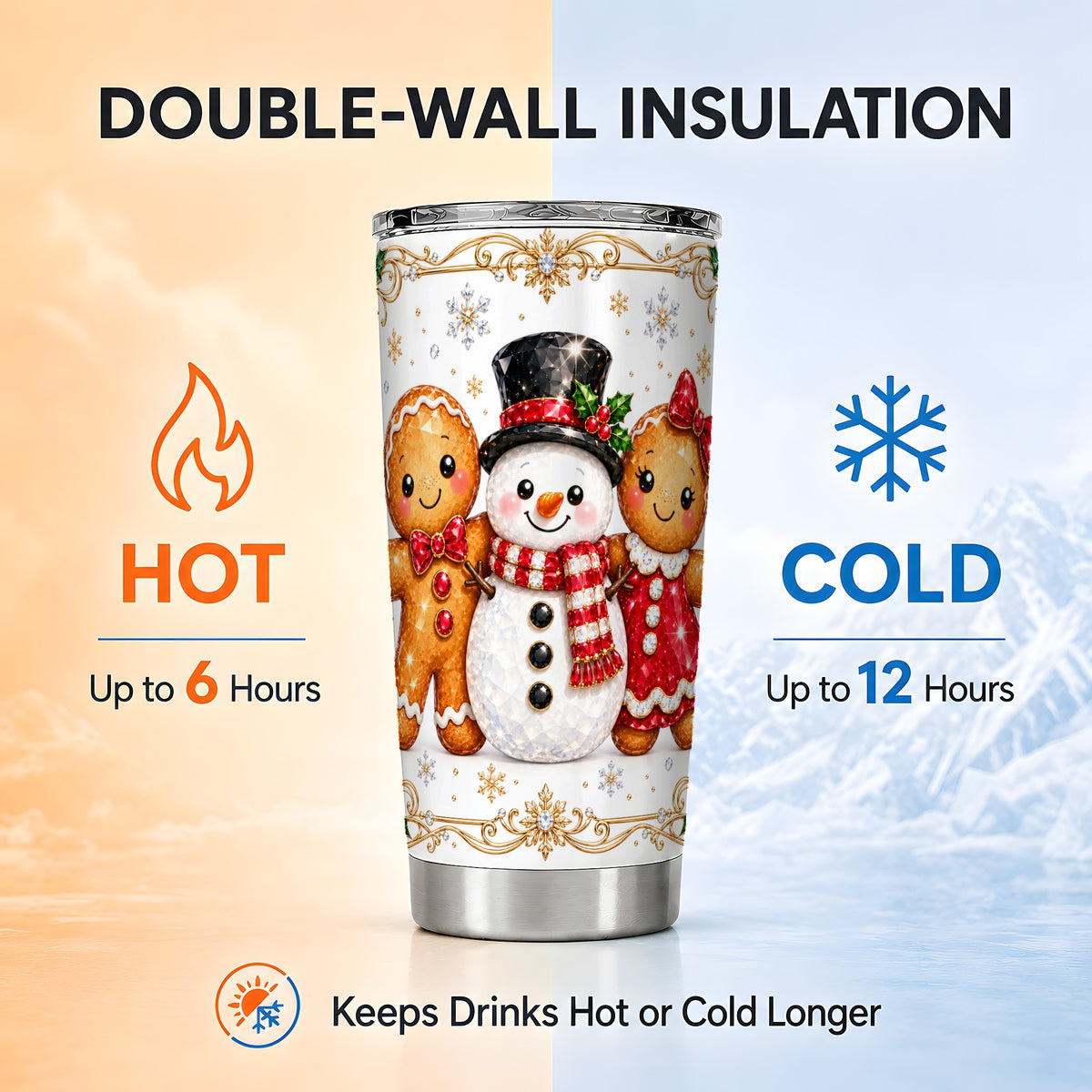 Jeweled Gingerbread 20oz Tumbler, Christmas Stainless Steel Travel Cup