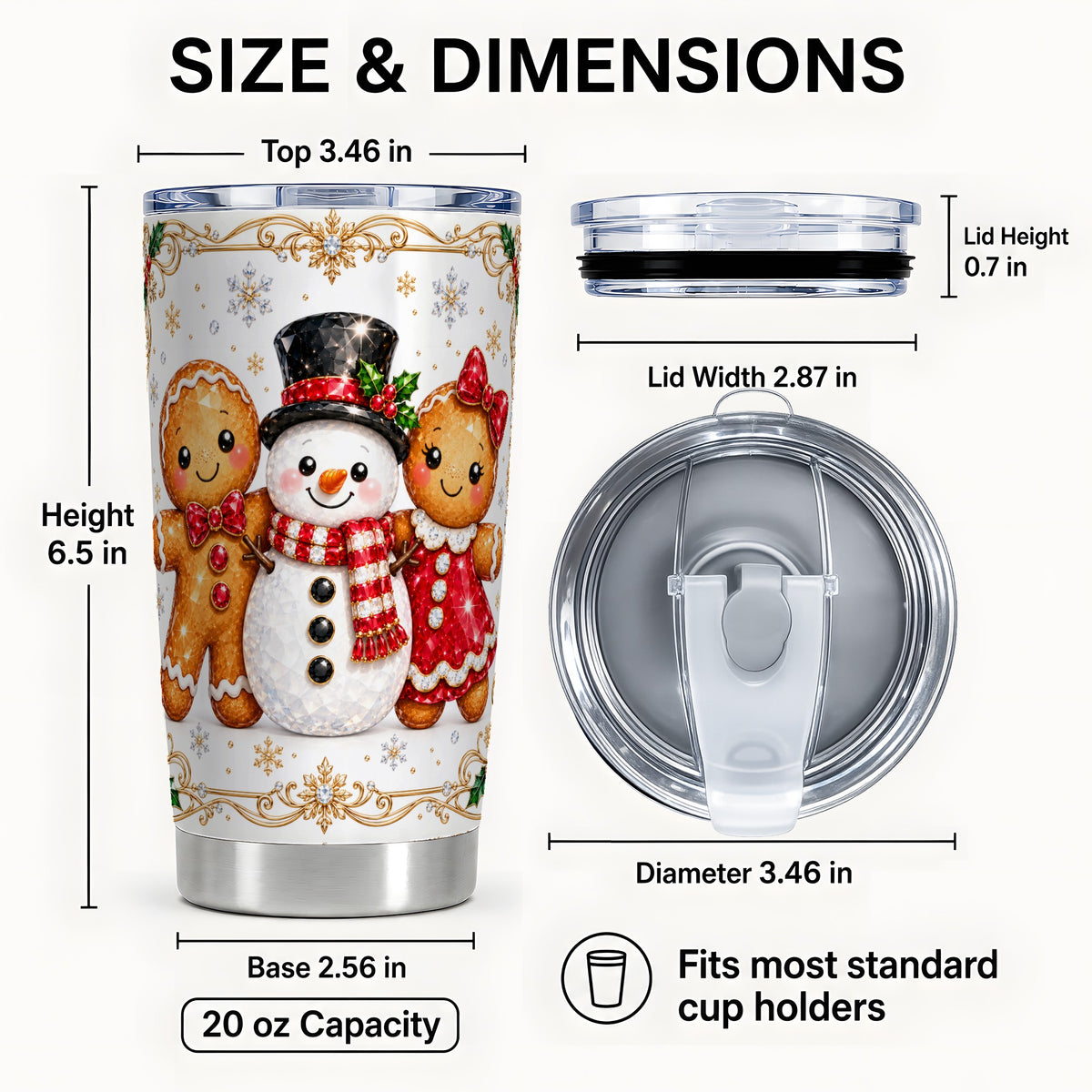 #pl[20oz|Steel] Jeweled Gingerbread 20oz Tumbler, Christmas Stainless Steel Travel Cup