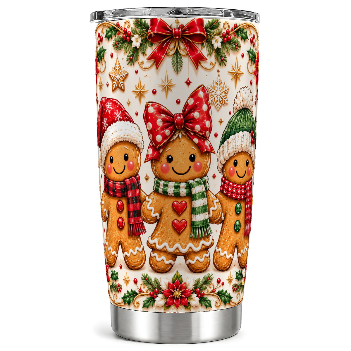 Gingerbread Family 20oz Tumbler, Christmas Stainless Steel Travel Cup