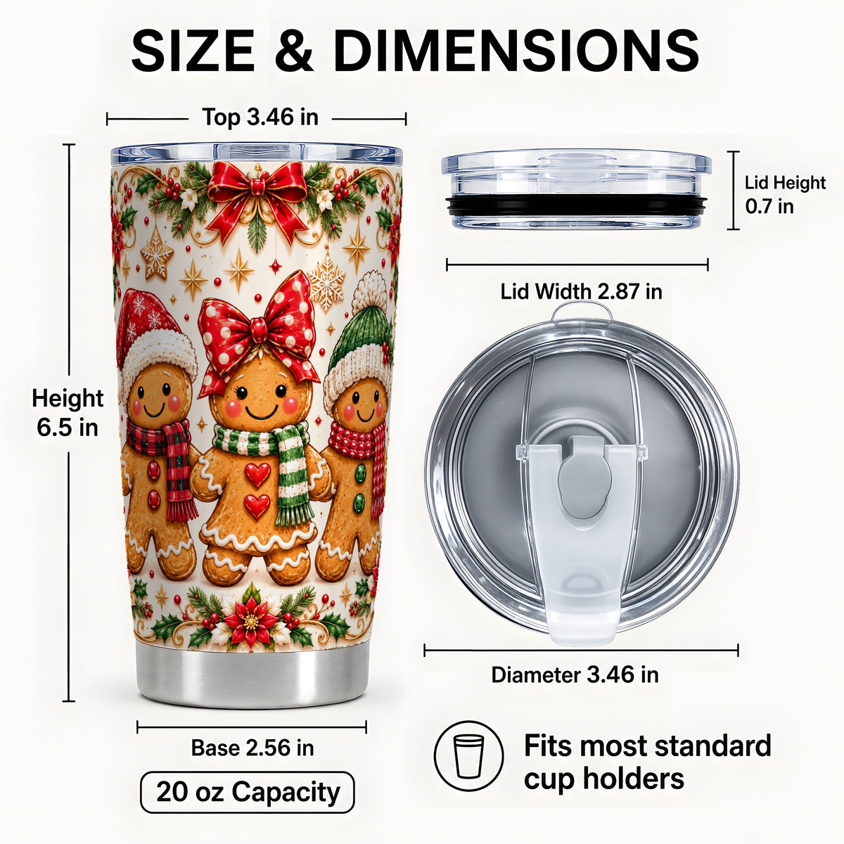 #pl[20oz|Steel] Gingerbread Family 20oz Tumbler, Christmas Stainless Steel Travel Cup