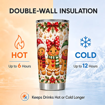 Gingerbread Family 20oz Tumbler, Christmas Stainless Steel Travel Cup