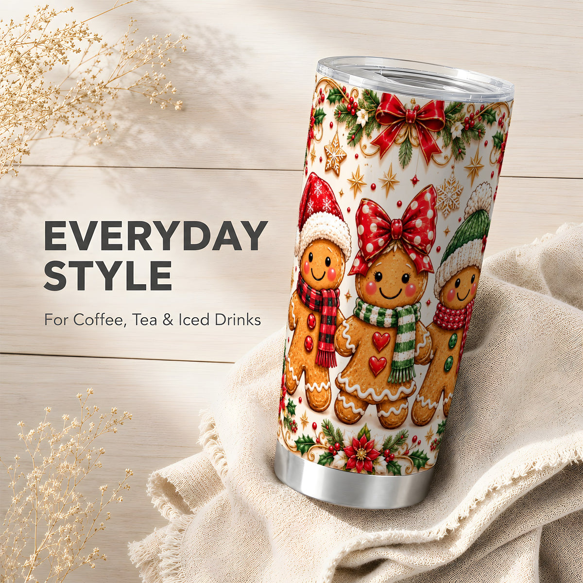 Gingerbread Family 20oz Tumbler, Christmas Stainless Steel Travel Cup