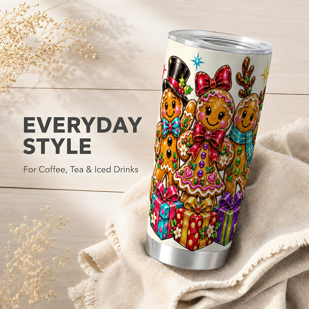 Gingerbread Friends 20oz Tumbler, Christmas Stainless Steel Travel Cup