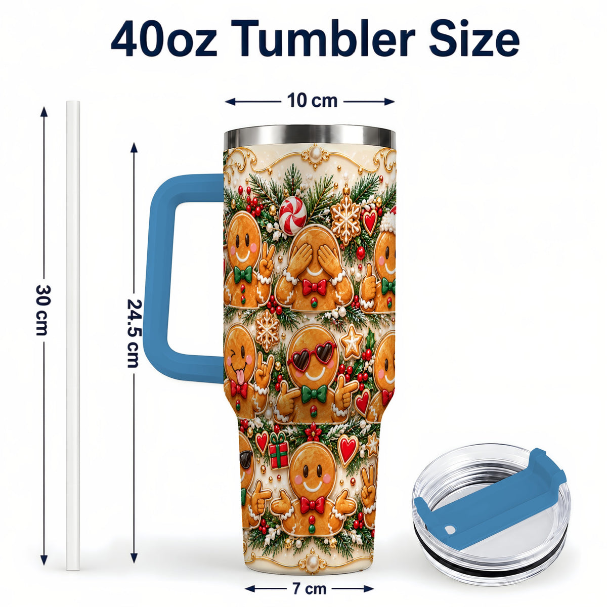 #pl[40oz|Blue] Gingerbread 40oz Tumbler, Christmas Tumbler, Stainless Steel Travel Cup