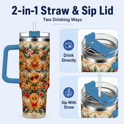 #pl[40oz|Blue] Gingerbread 40oz Tumbler, Christmas Tumbler, Stainless Steel Travel Cup