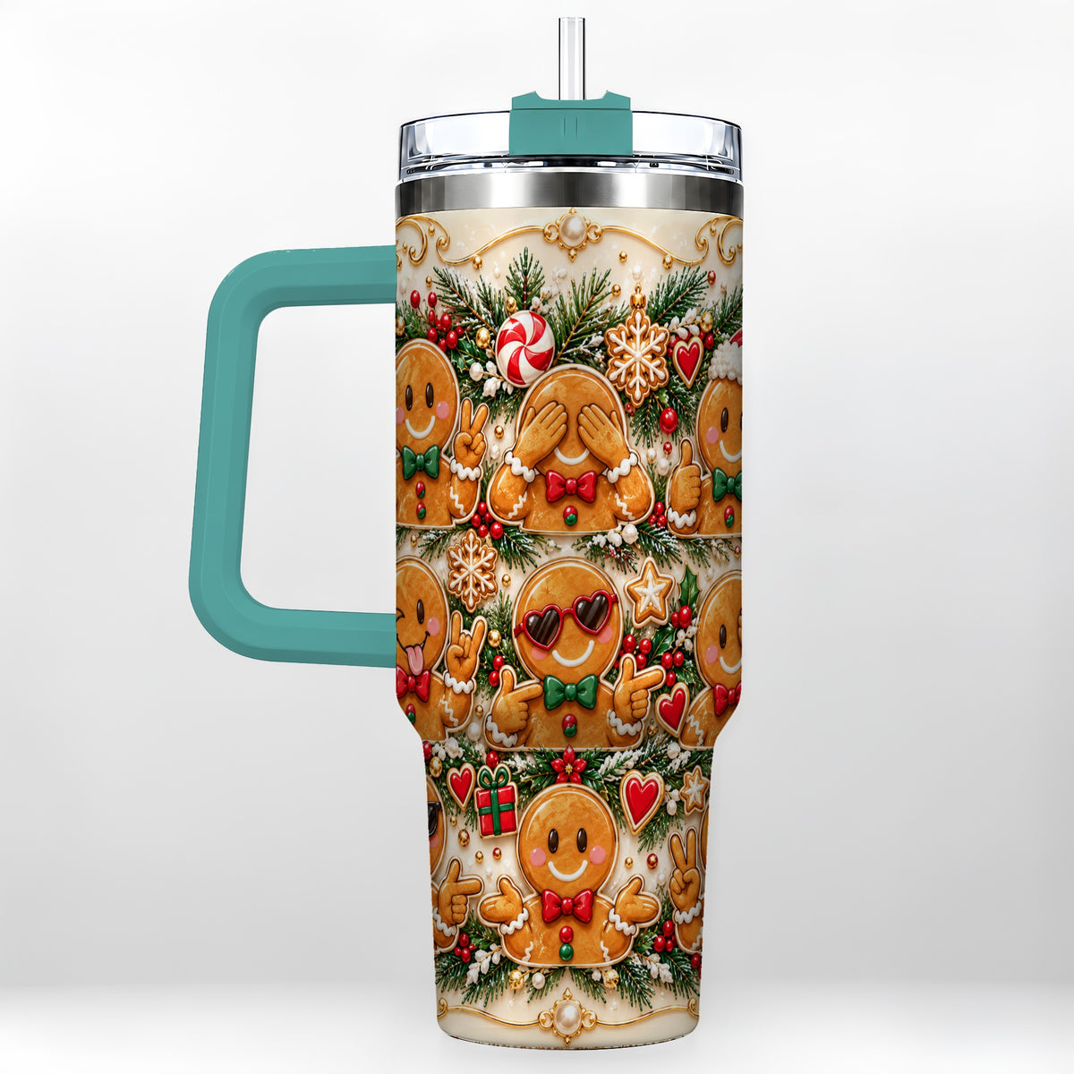 #pl[40oz|Green] Gingerbread 40oz Tumbler, Christmas Tumbler, Stainless Steel Travel Cup
