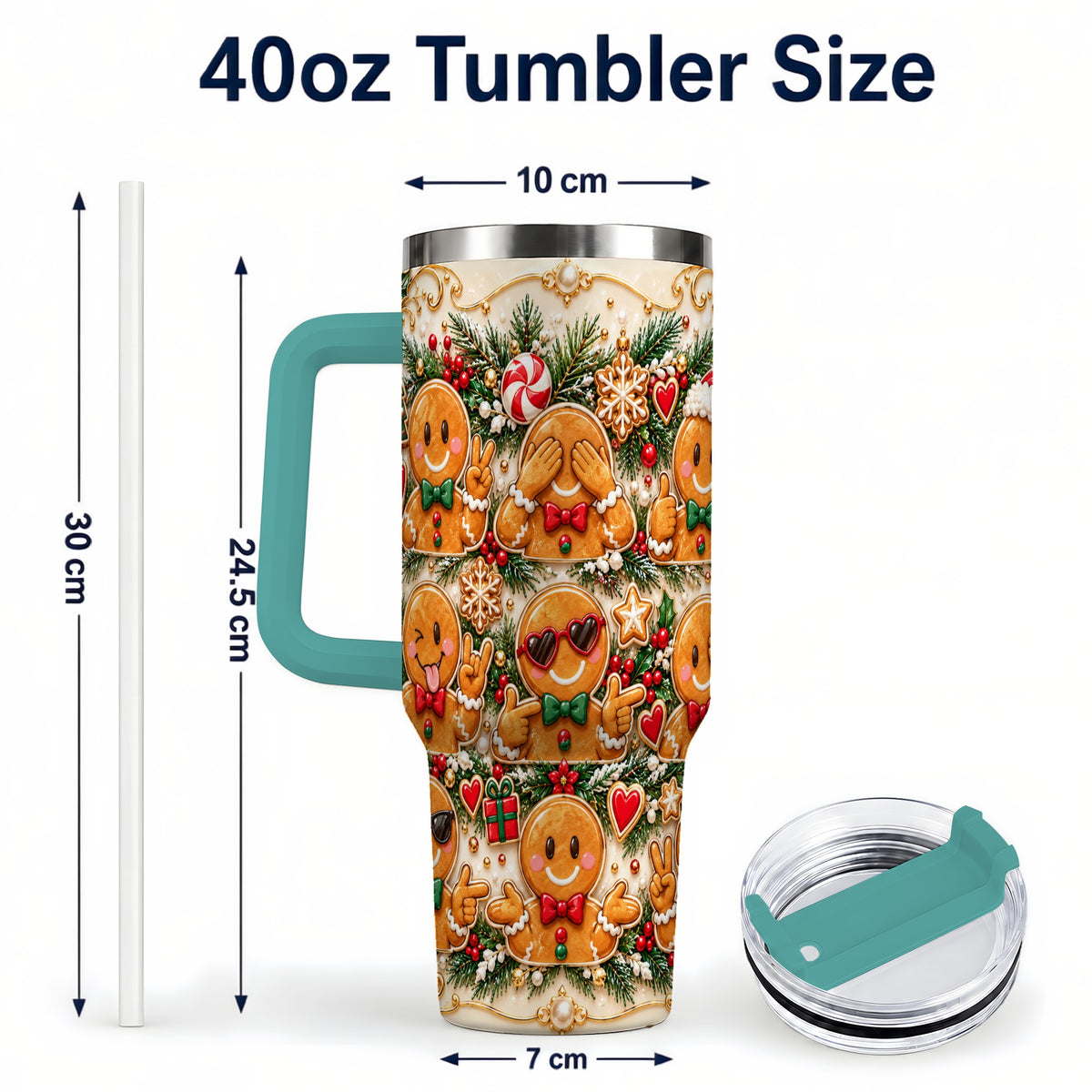 #pl[40oz|Green] Gingerbread 40oz Tumbler, Christmas Tumbler, Stainless Steel Travel Cup