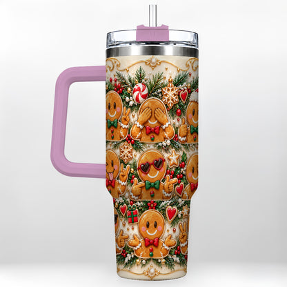 #pl[40oz|Pink] Gingerbread 40oz Tumbler, Christmas Tumbler, Stainless Steel Travel Cup