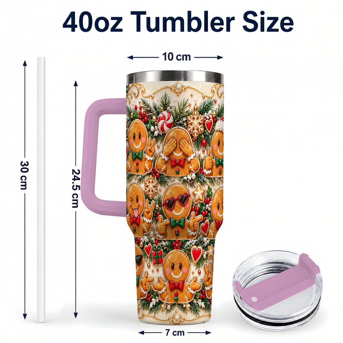 #pl[40oz|Pink] Gingerbread 40oz Tumbler, Christmas Tumbler, Stainless Steel Travel Cup