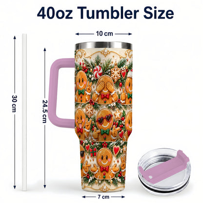 #pl[40oz|Pink] Gingerbread 40oz Tumbler, Christmas Tumbler, Stainless Steel Travel Cup