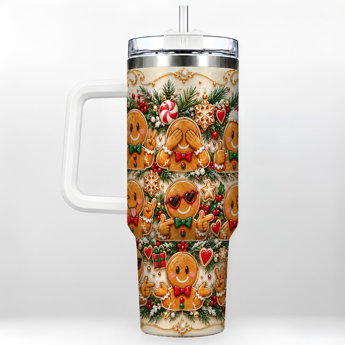 Gingerbread 40oz Tumbler, Christmas Tumbler, Stainless Steel Travel Cup