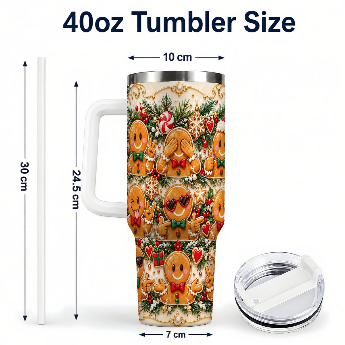 #pl[40oz|White] Gingerbread 40oz Tumbler, Christmas Tumbler, Stainless Steel Travel Cup