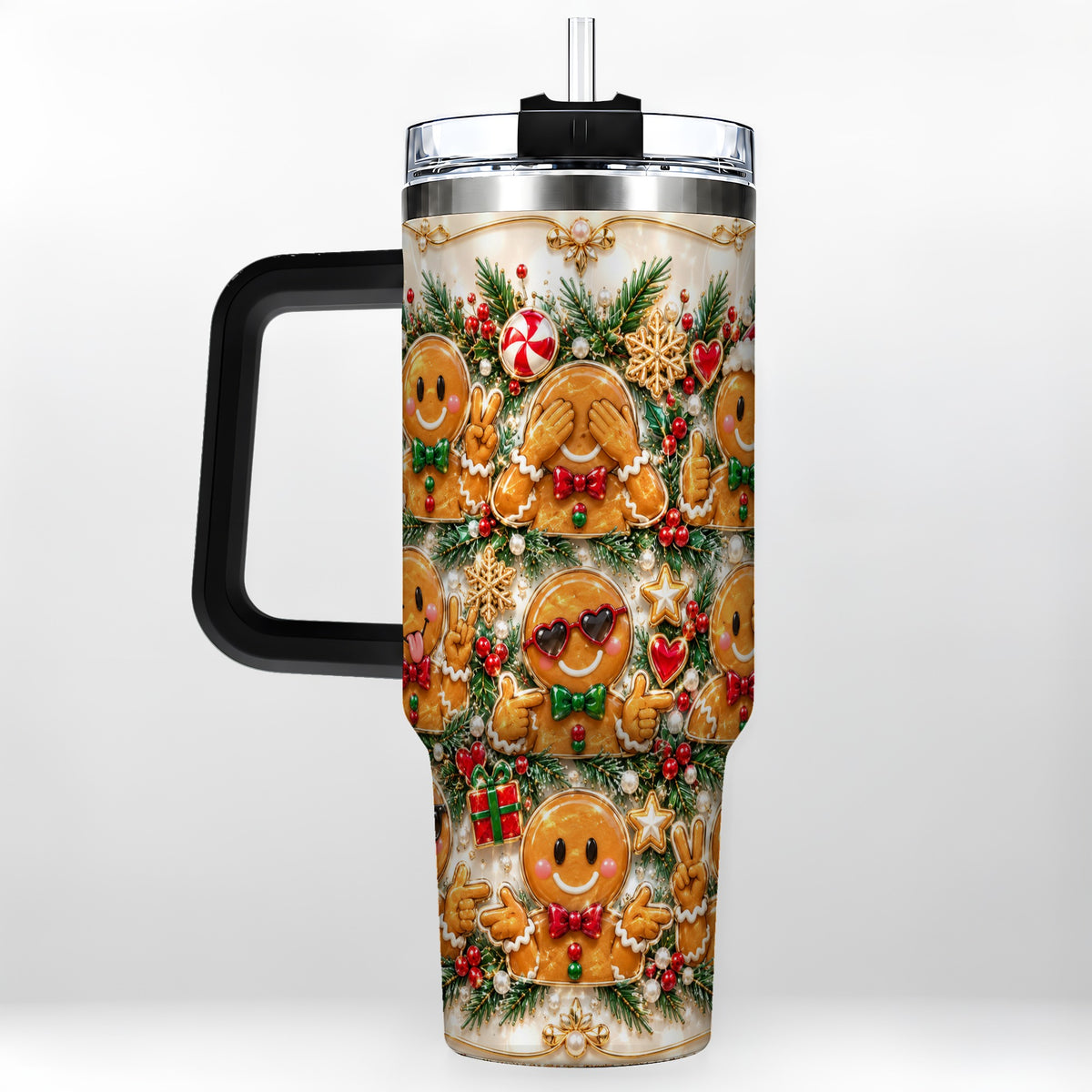 #pl[40oz|Black] Festive Gingerbread 40oz Tumbler, Christmas Tumbler, Steel Travel Cup