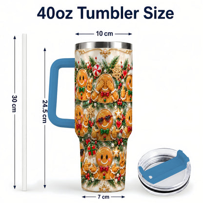 #pl[40oz|Blue] Festive Gingerbread 40oz Tumbler, Christmas Tumbler, Steel Travel Cup
