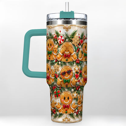 #pl[40oz|Green] Festive Gingerbread 40oz Tumbler, Christmas Tumbler, Steel Travel Cup