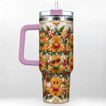 #pl[40oz|Pink] Festive Gingerbread 40oz Tumbler, Christmas Tumbler, Steel Travel Cup