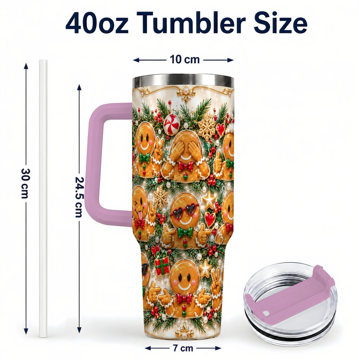 #pl[40oz|Pink] Festive Gingerbread 40oz Tumbler, Christmas Tumbler, Steel Travel Cup